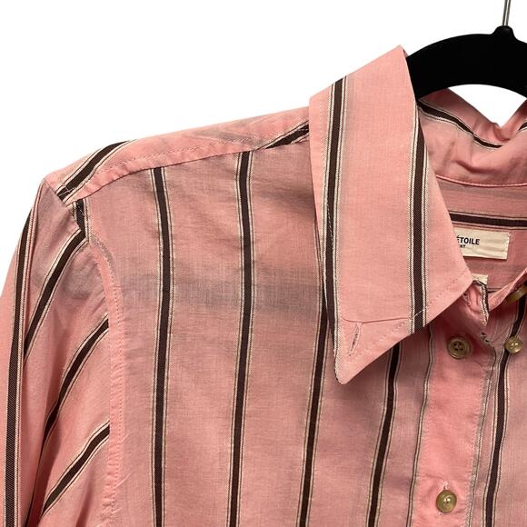 Etoile Isabel Marant Striped Long Sleeve Button Up Top Pink Brown 34 / US 2 - Picture 5 of 6